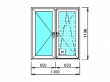 Окно двухстворчатое с поворотной и поворотно-откидной створками 1300x1400 мм