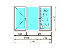 Окно трехстворчатое с поворотной и поворотно-откидной створкой 2100x1400 мм